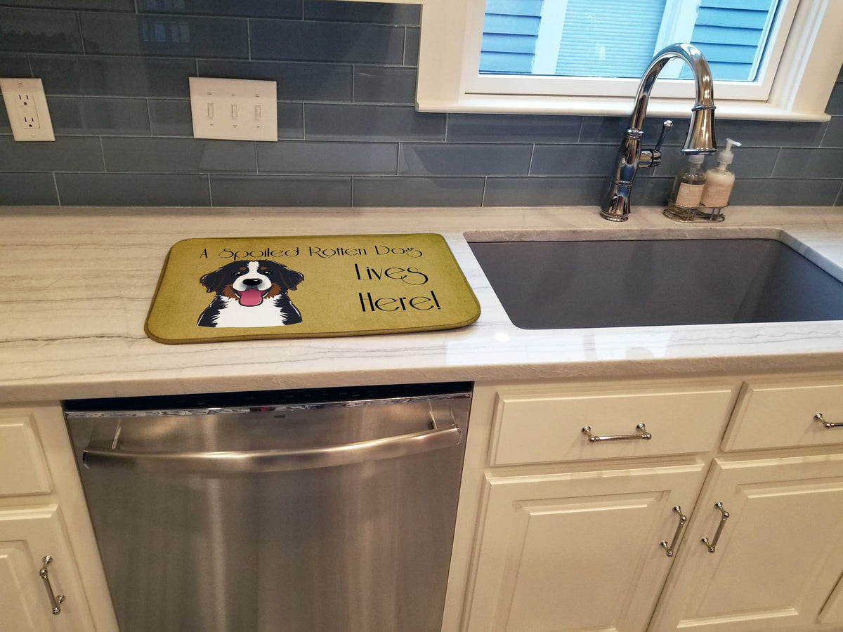 Bernese Mountain Dog Spoiled Dog Lives Here Dish Drying Mat Absorbent Dish Drying Mat Pad for Kitchen Counter Dish Drainer Mat for Countertop, 14 x 21", Multicolor