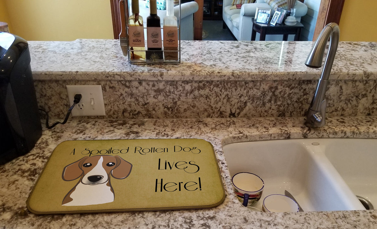 Beagle Spoiled Dog Lives Here Dish Drying Mat Absorbent Dish Drying Mat Pad for Kitchen Counter Dish Drainer Mat for Countertop, 14 x 21", Multicolor