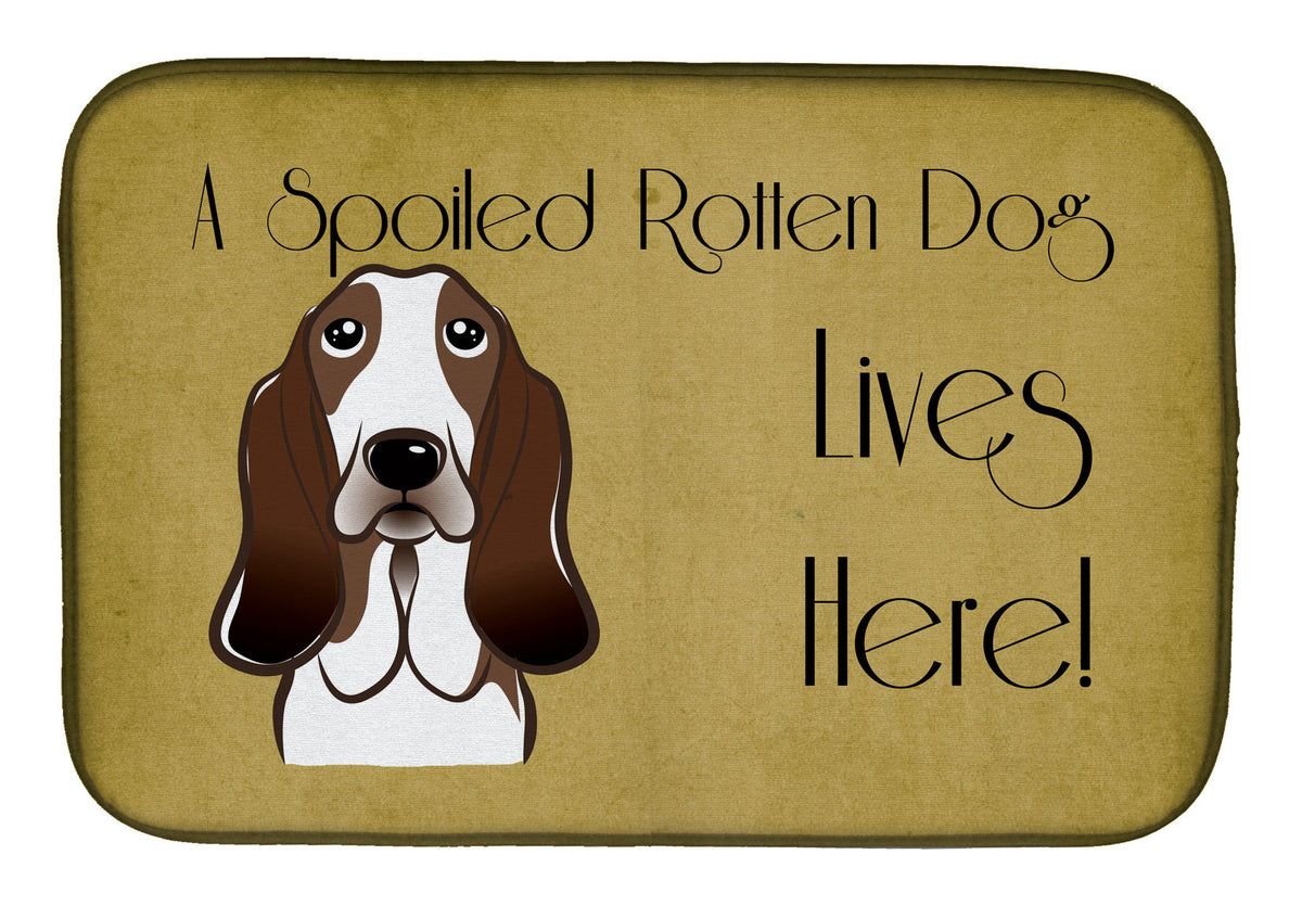 Basset Hound Spoiled Dog Lives Here Dish Drying Mat Absorbent Dish Drying Mat Pad for Kitchen Counter Dish Drainer Mat for Countertop, 14 x 21", Multicolor