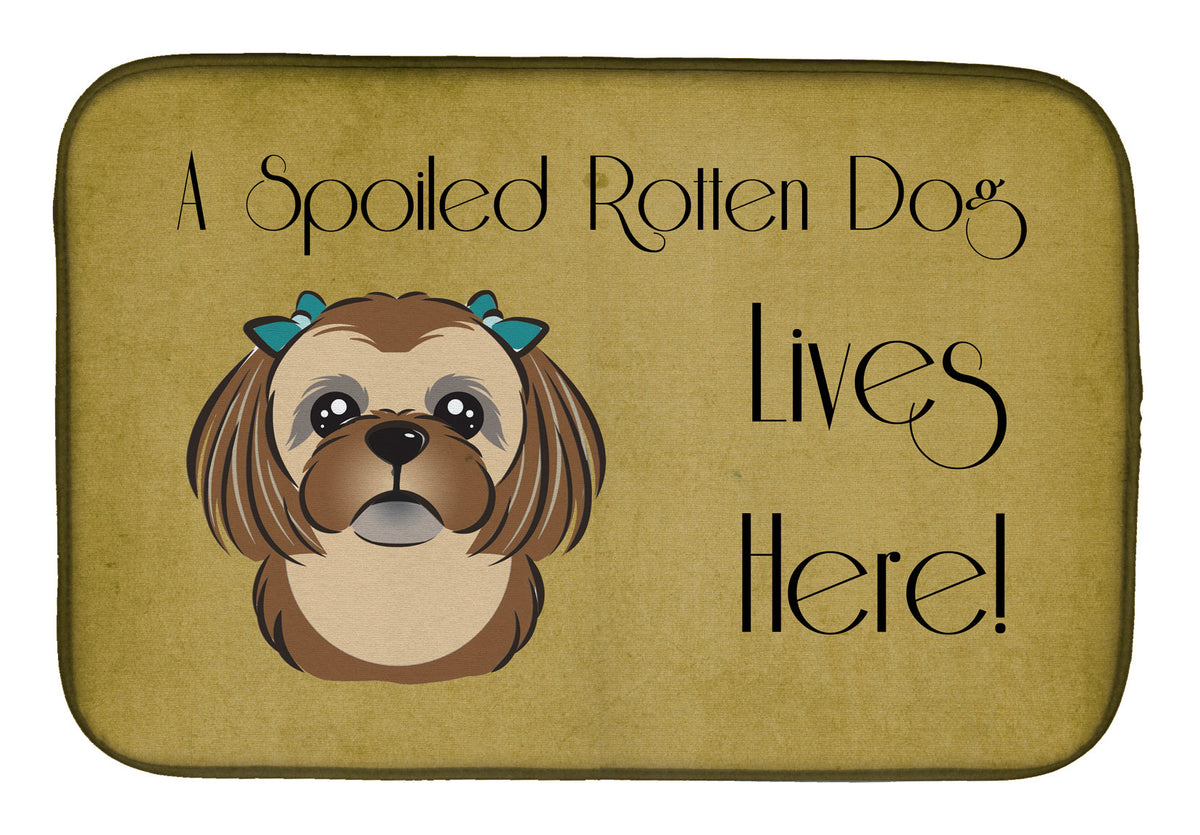 Chocolate Brown Shih Tzu Spoiled Dog Lives Here Dish Drying Mat Absorbent Dish Drying Mat Pad for Kitchen Counter Dish Drainer Mat for Countertop, 14 x 21", Multicolor