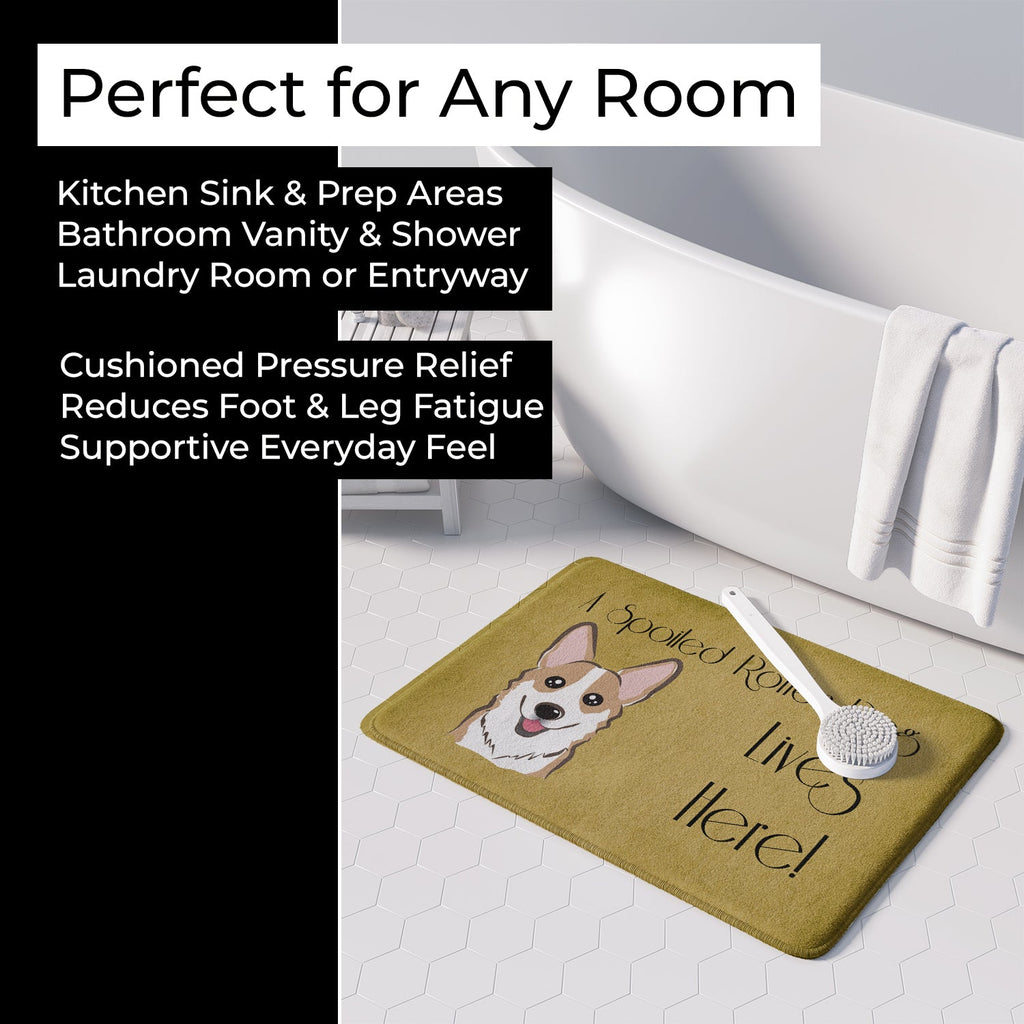 Sable Corgi Spoiled Dog Lives Here Memory Foam Kitchen Mat Machine Washable Anti-Fatigue Cushion Comfort Bath or Kitchen Rug