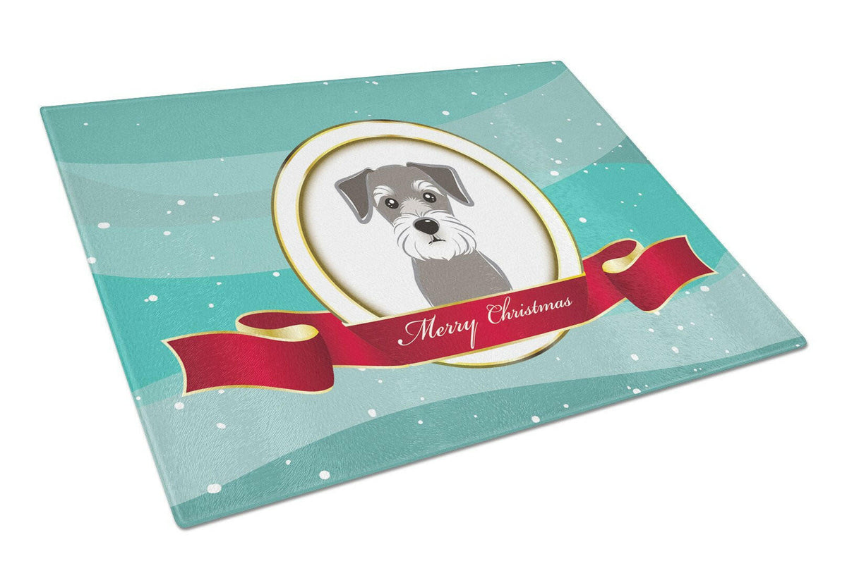 Schnauzer Merry Christmas Cutting Board Tempered Glass Kitchen Cutting Surface, Heat Resistant Chopping, Non-Slip Feet, Food Prep & Serving