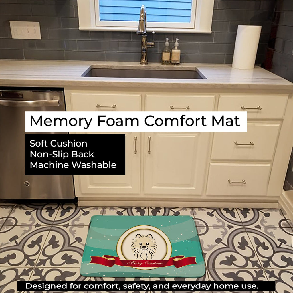 Pomeranian Merry Christmas Memory Foam Kitchen Mat Machine Washable Anti-Fatigue Cushion Comfort Bath or Kitchen Rug
