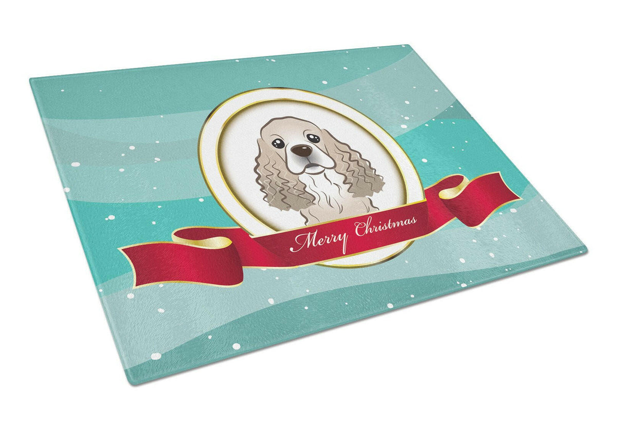 Cocker Spaniel Merry Christmas Cutting Board Tempered Glass Kitchen Cutting Surface, Heat Resistant Chopping, Non-Slip Feet, Food Prep & Serving