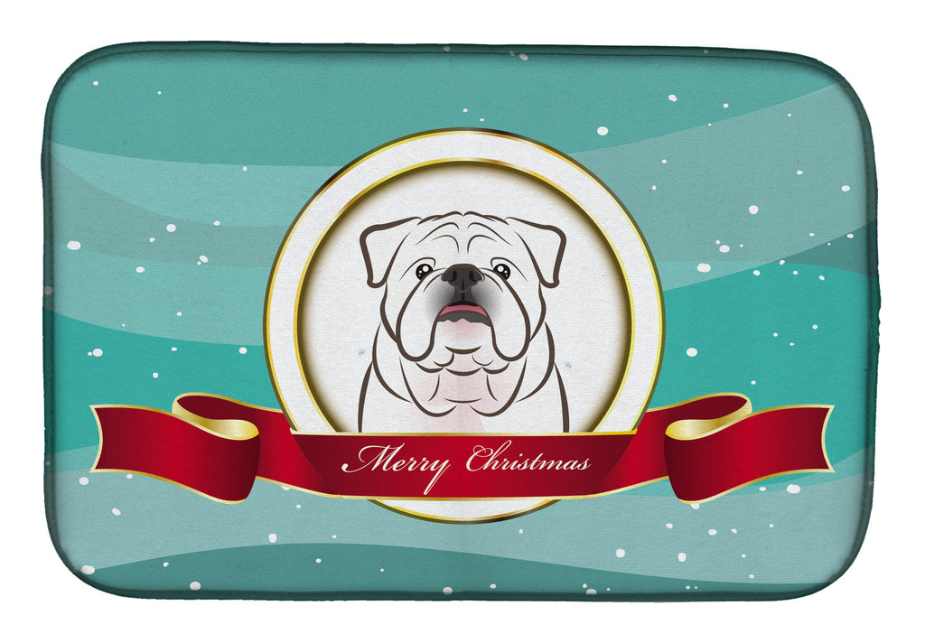 White English Bulldog  Merry Christmas Dish Drying Mat Absorbent Dish Drying Mat Pad for Kitchen Counter Dish Drainer Mat for Countertop, 14 x 21", Multicolor