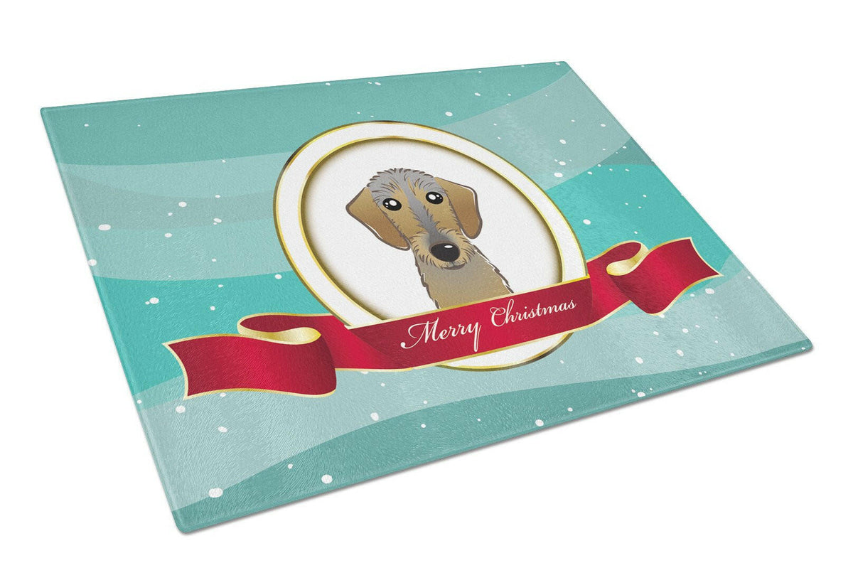Wirehaired Dachshund Merry Christmas Cutting Board Tempered Glass Kitchen Cutting Surface, Heat Resistant Chopping, Non-Slip Feet, Food Prep & Serving