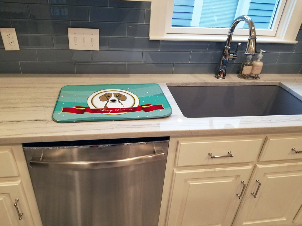 Beagle Merry Christmas Dish Drying Mat Absorbent Dish Drying Mat Pad for Kitchen Counter Dish Drainer Mat for Countertop, 14 x 21", Multicolor