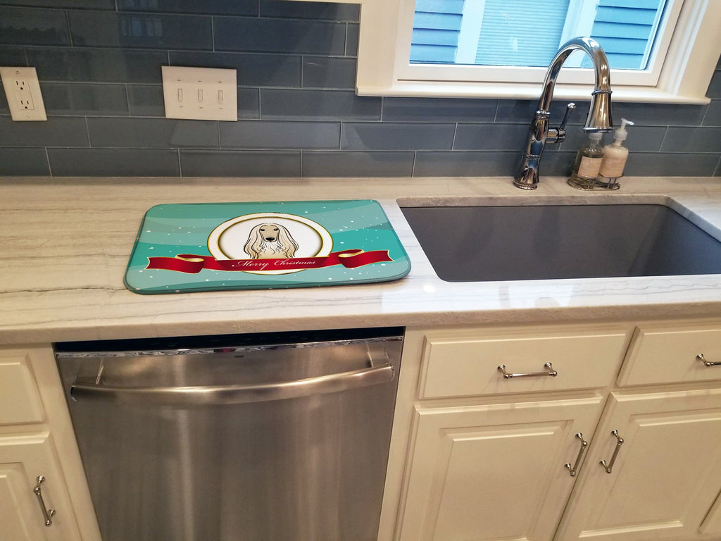 Afghan Hound Merry Christmas Dish Drying Mat Absorbent Dish Drying Mat Pad for Kitchen Counter Dish Drainer Mat for Countertop, 14 x 21", Multicolor