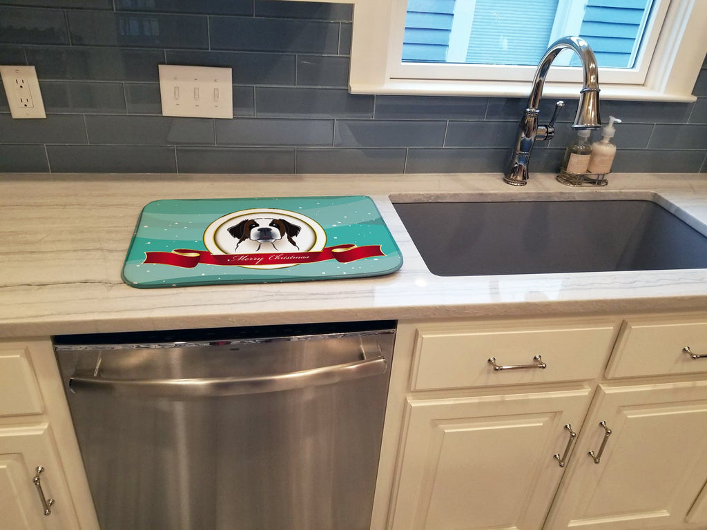 Saint Bernard Merry Christmas Dish Drying Mat Absorbent Dish Drying Mat Pad for Kitchen Counter Dish Drainer Mat for Countertop, 14 x 21", Multicolor