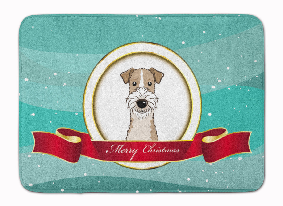Wire Haired Fox Terrier Merry Christmas Memory Foam Kitchen Mat Machine Washable Anti-Fatigue Cushion Comfort Bath or Kitchen Rug