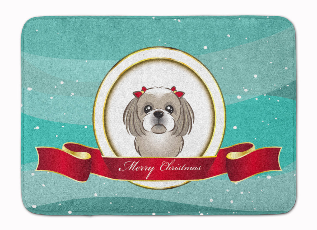 Gray Silver Shih Tzu Merry Christmas Memory Foam Kitchen Mat Machine Washable Anti-Fatigue Cushion Comfort Bath or Kitchen Rug