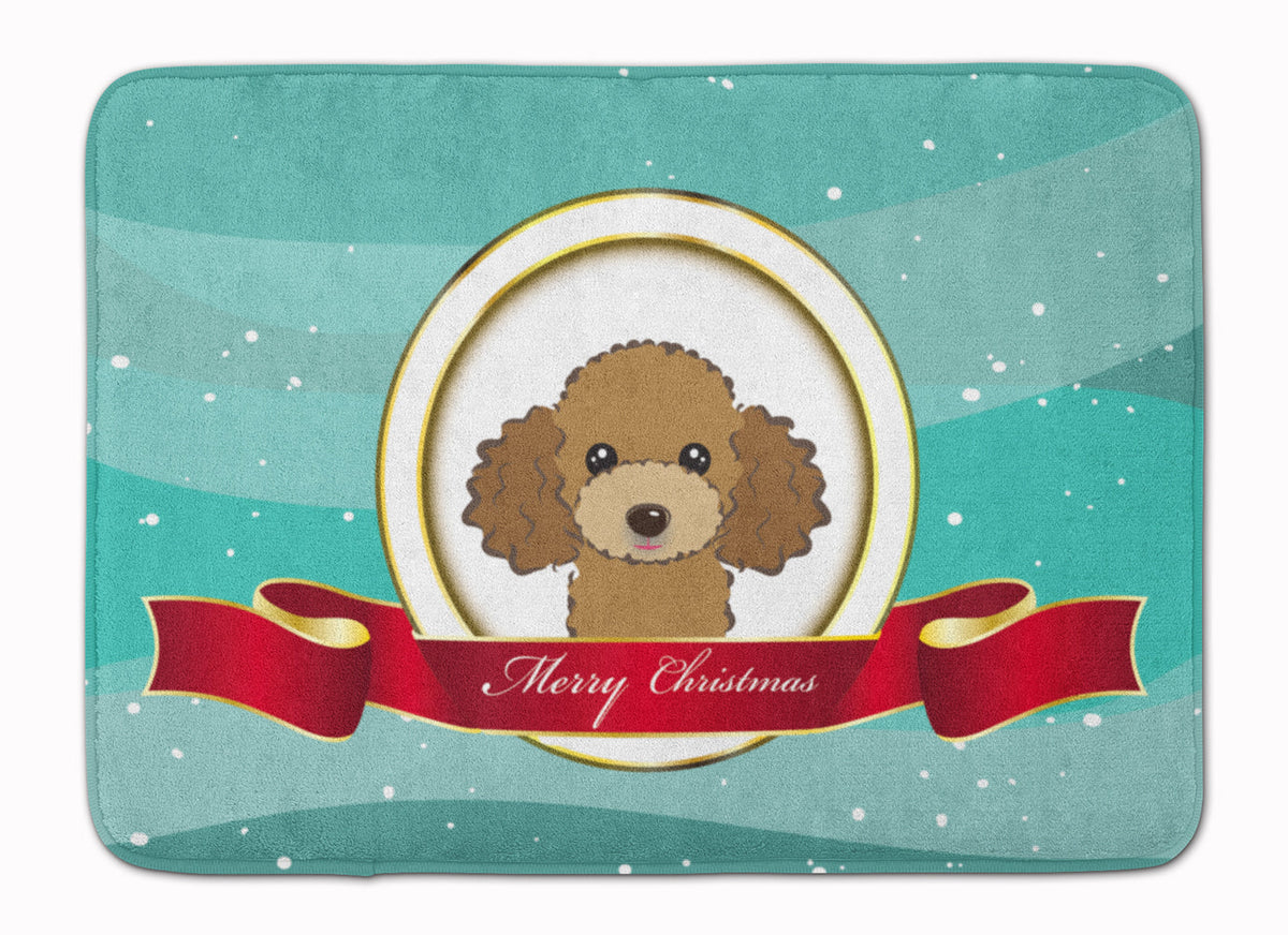 Chocolate Brown Poodle Merry Christmas Memory Foam Kitchen Mat Machine Washable Anti-Fatigue Cushion Comfort Bath or Kitchen Rug