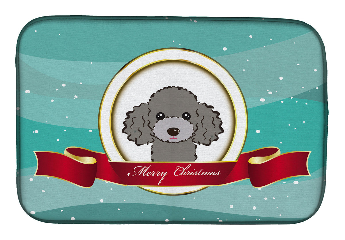 Silver Gray Poodle Merry Christmas Dish Drying Mat Absorbent Dish Drying Mat Pad for Kitchen Counter Dish Drainer Mat for Countertop, 14 x 21", Multicolor