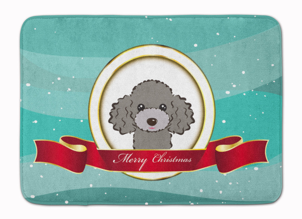 Silver Gray Poodle Merry Christmas Memory Foam Kitchen Mat Machine Washable Anti-Fatigue Cushion Comfort Bath or Kitchen Rug