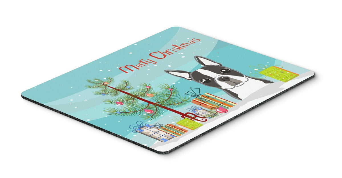 Christmas Tree and Boston Terrier Mouse Pad, Heat Resistant Trivet Hot Pad , Non Slip Rubber Desk Mat, Kitchen Counter Protector, Home Office Decor Gift