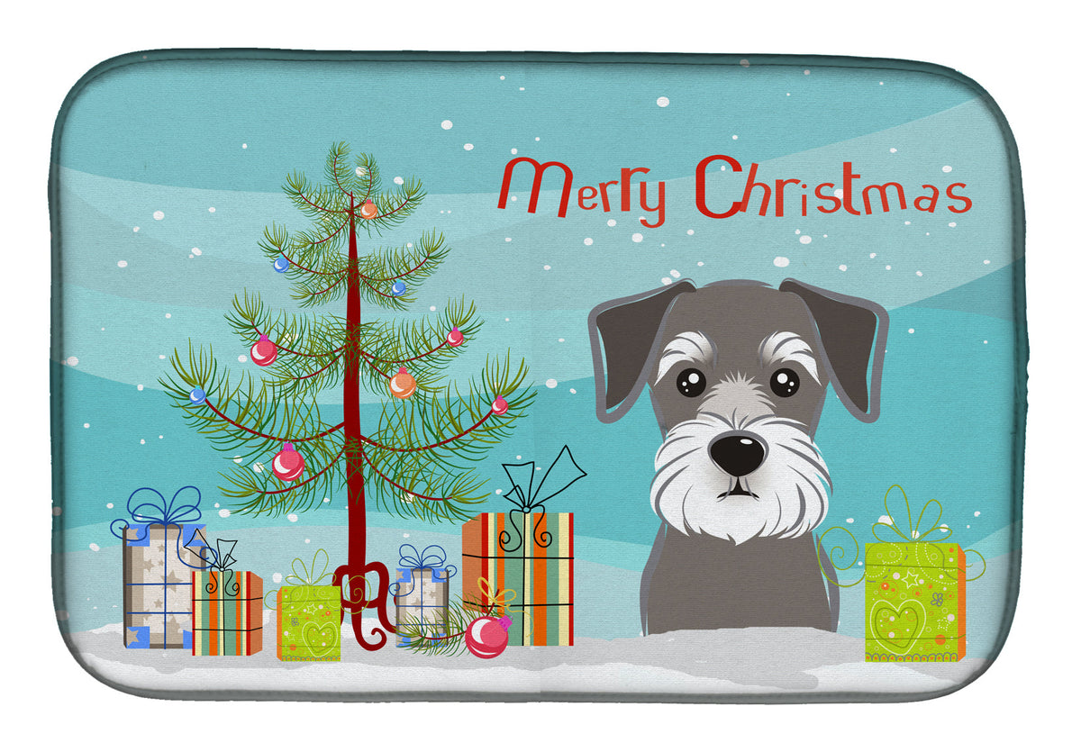 Christmas Tree and Schnauzer Dish Drying Mat Absorbent Dish Drying Mat Pad for Kitchen Counter Dish Drainer Mat for Countertop, 14 x 21", Multicolor