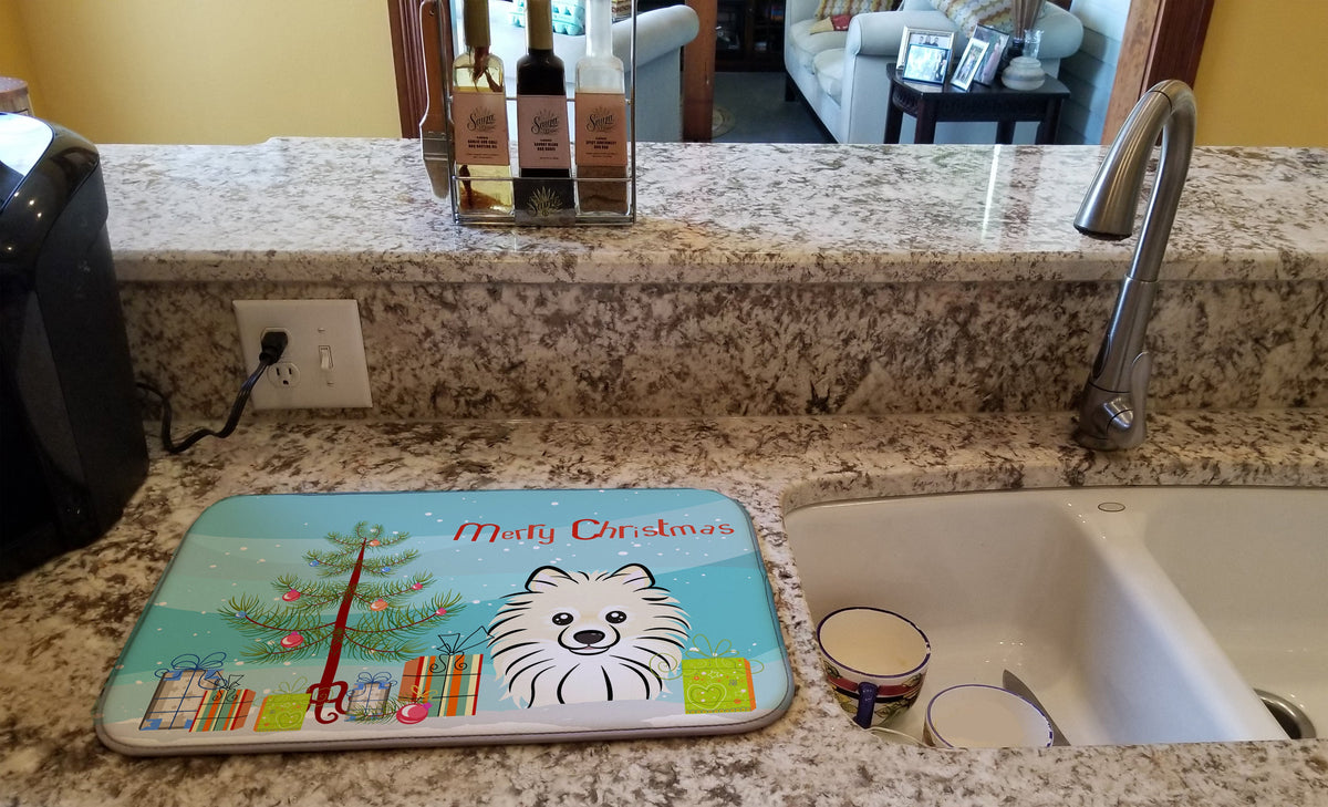 Christmas Tree and Pomeranian Dish Drying Mat Absorbent Dish Drying Mat Pad for Kitchen Counter Dish Drainer Mat for Countertop, 14 x 21", Multicolor