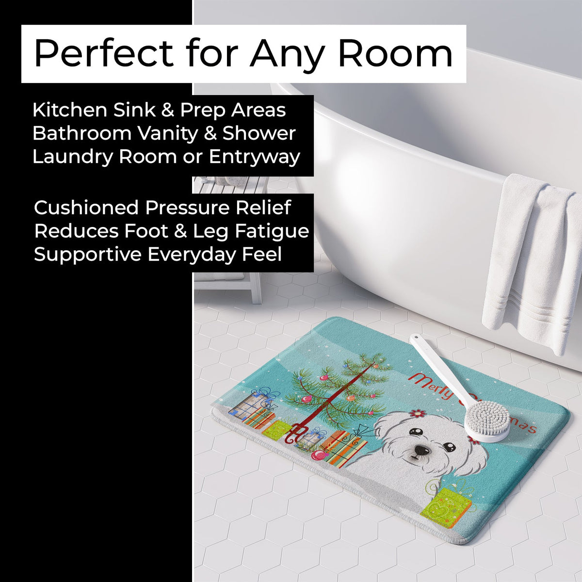 Christmas Tree and Maltese Memory Foam Kitchen Mat Machine Washable Anti-Fatigue Cushion Comfort Bath or Kitchen Rug