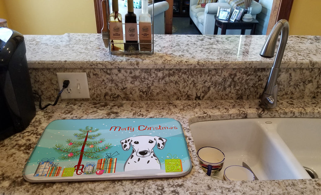 Christmas Tree and Dalmatian Dish Drying Mat Absorbent Dish Drying Mat Pad for Kitchen Counter Dish Drainer Mat for Countertop, 14 x 21", Multicolor