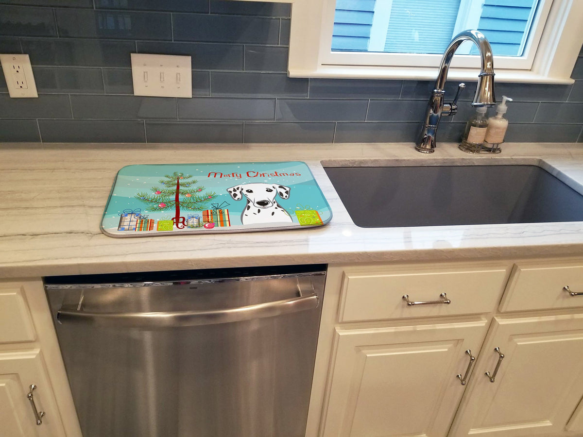 Christmas Tree and Dalmatian Dish Drying Mat Absorbent Dish Drying Mat Pad for Kitchen Counter Dish Drainer Mat for Countertop, 14 x 21", Multicolor