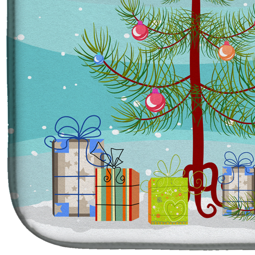 Christmas Tree and Longhair Red Dachshund Dish Drying Mat Absorbent Dish Drying Mat Pad for Kitchen Counter Dish Drainer Mat for Countertop, 14 x 21", Multicolor