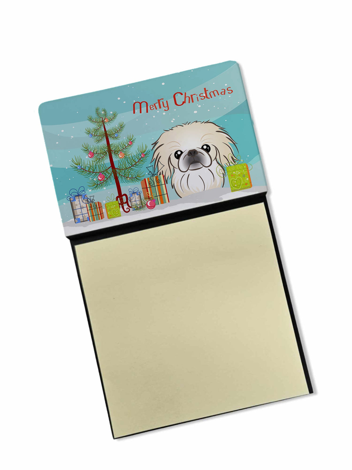 Christmas Tree and Pekingese Watercolor Sticky Note Holder Refillable Dispenser Desk Accessory 3x3 Pad Gift