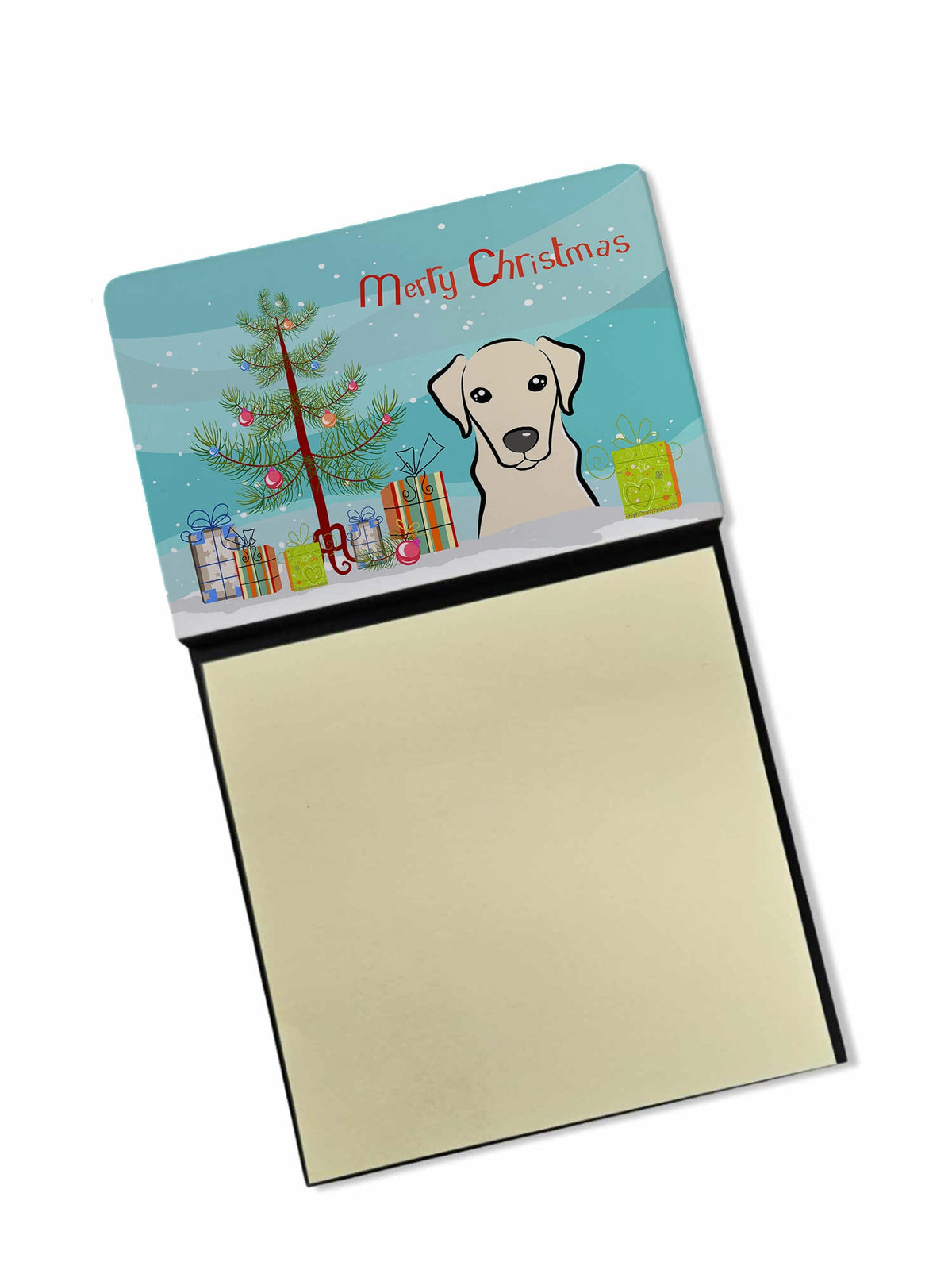 Christmas Tree and Yellow Labrador Watercolor Sticky Note Holder Refillable Dispenser Desk Accessory 3x3 Pad Gift