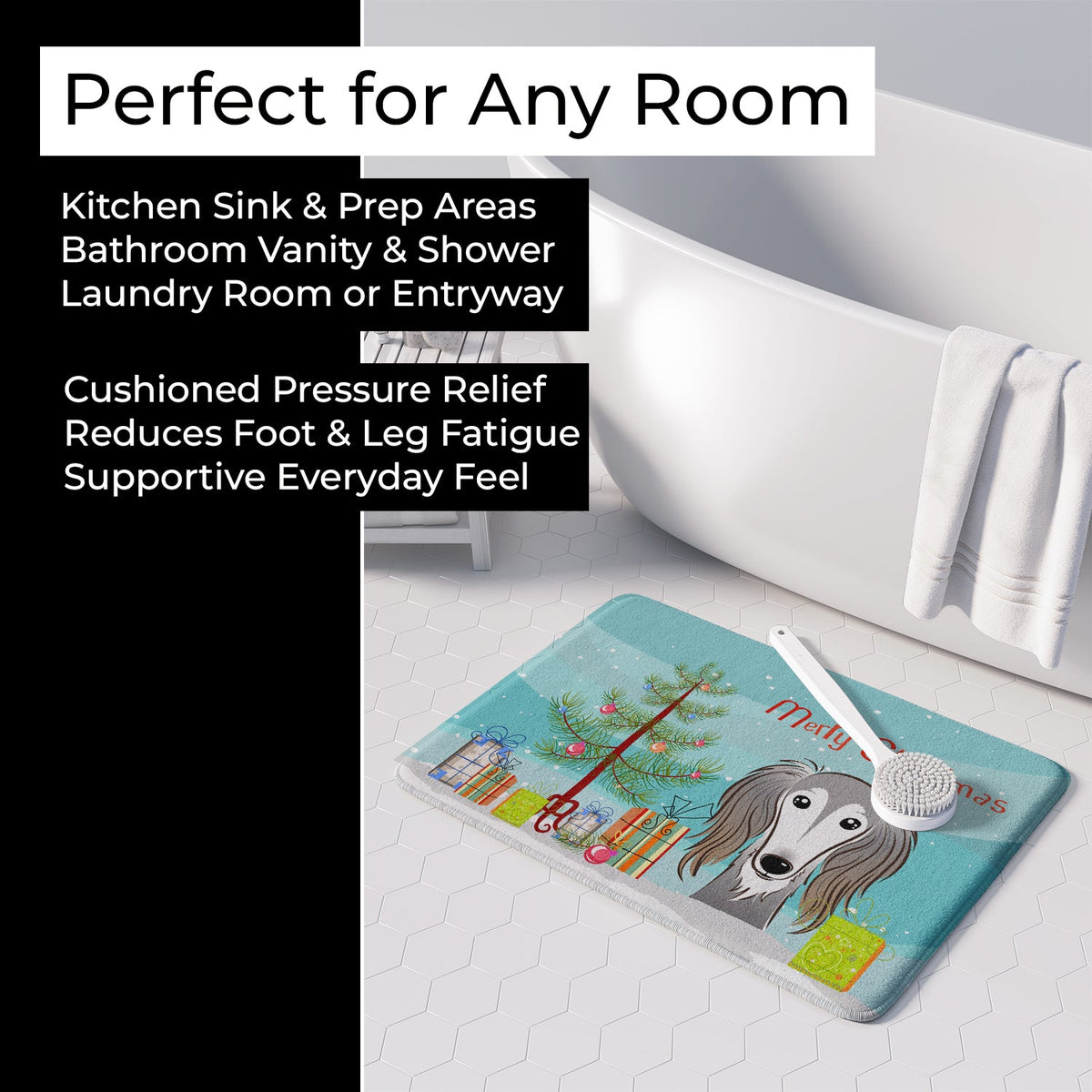 Christmas Tree and Saluki Memory Foam Kitchen Mat Machine Washable Anti-Fatigue Cushion Comfort Bath or Kitchen Rug