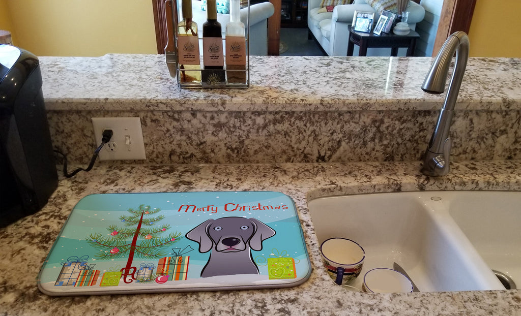 Christmas Tree and Weimaraner Dish Drying Mat Absorbent Dish Drying Mat Pad for Kitchen Counter Dish Drainer Mat for Countertop, 14 x 21", Multicolor