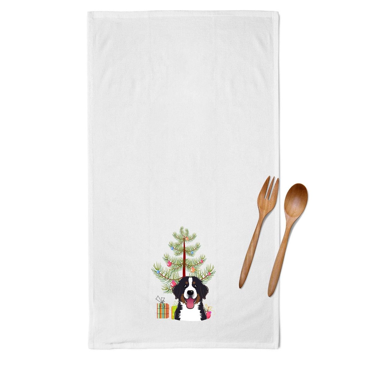 Christmas Tree and Bernese Mountain Dog Kitchen Towel Set of 2 White Dish Towels Decorative Bathroom Hand towel for Hand, Face, Hair, Yoga, Tea, Dishcloth, 19 X 28", White