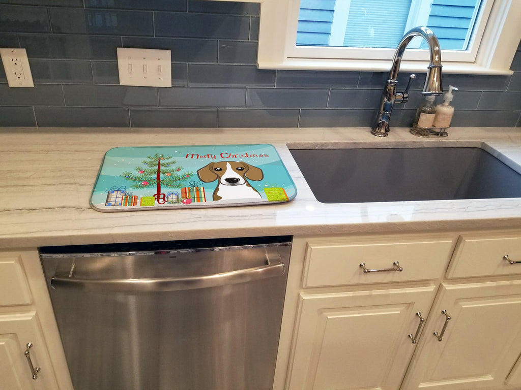 Christmas Tree and Beagle Dish Drying Mat Absorbent Dish Drying Mat Pad for Kitchen Counter Dish Drainer Mat for Countertop, 14 x 21", Multicolor