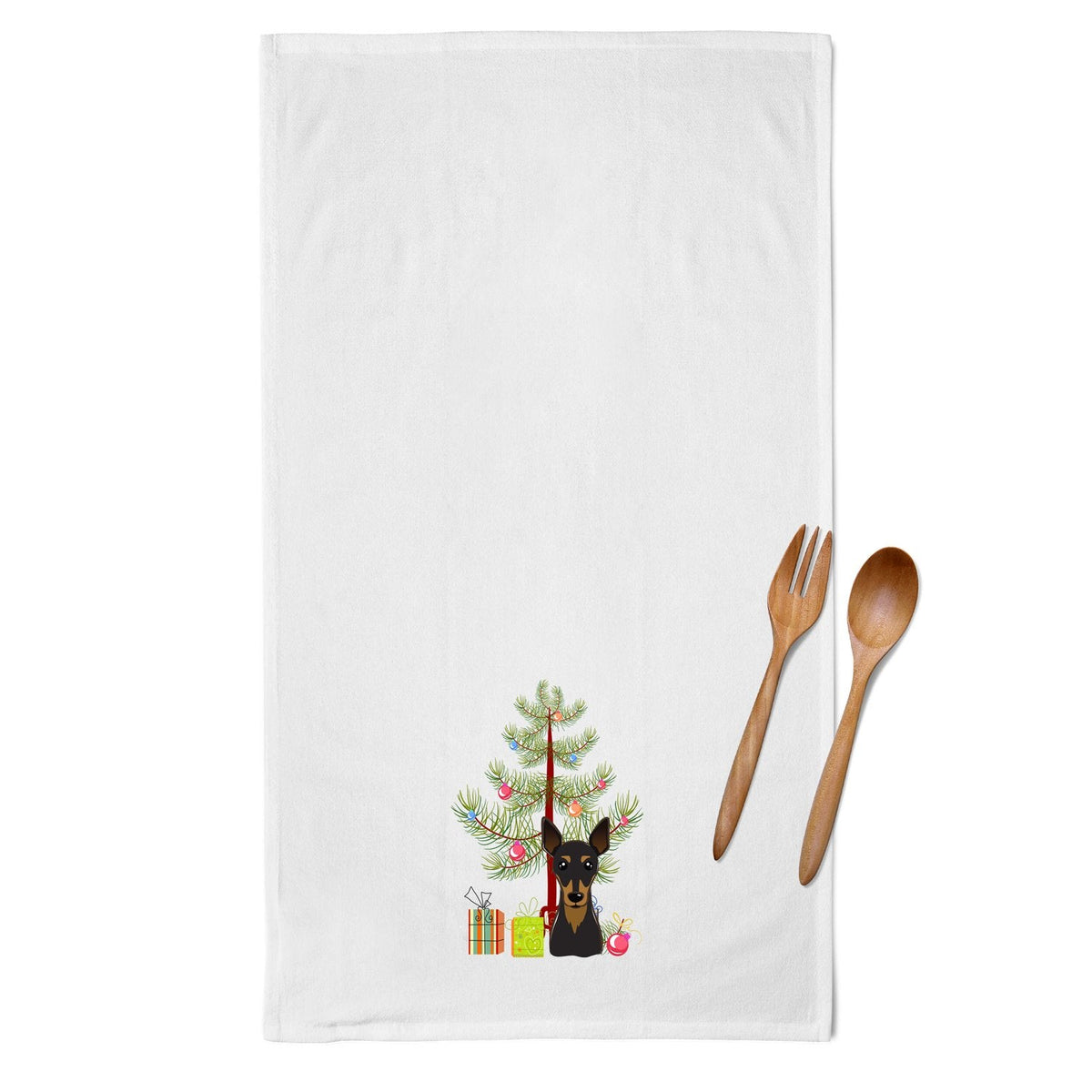 Christmas Tree and Min Pin Kitchen Towel Set of 2 White Dish Towels Decorative Bathroom Hand towel for Hand, Face, Hair, Yoga, Tea, Dishcloth, 19 X 28", White