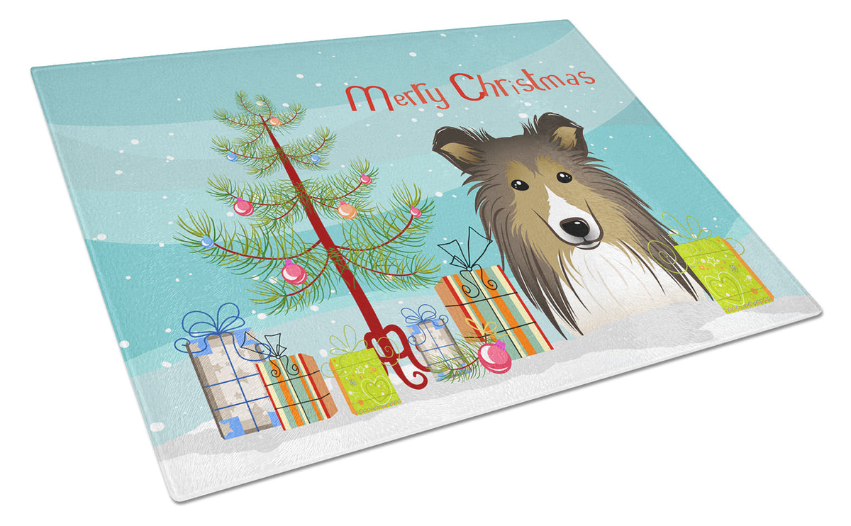 Christmas Tree and Sheltie Cutting Board Tempered Glass Kitchen Cutting Surface, Heat Resistant Chopping, Non-Slip Feet, Food Prep & Serving