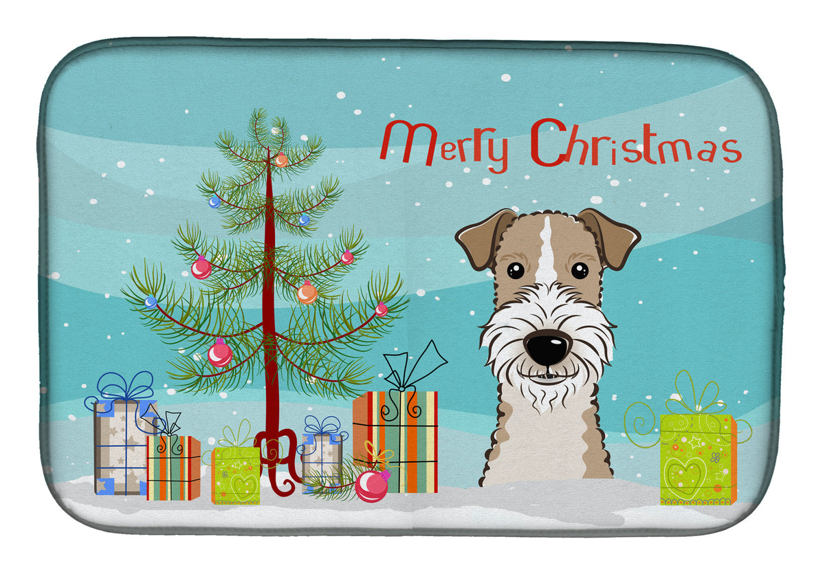 Christmas Tree and Wire Haired Fox Terrier Dish Drying Mat Absorbent Dish Drying Mat Pad for Kitchen Counter Dish Drainer Mat for Countertop, 14 x 21", Multicolor