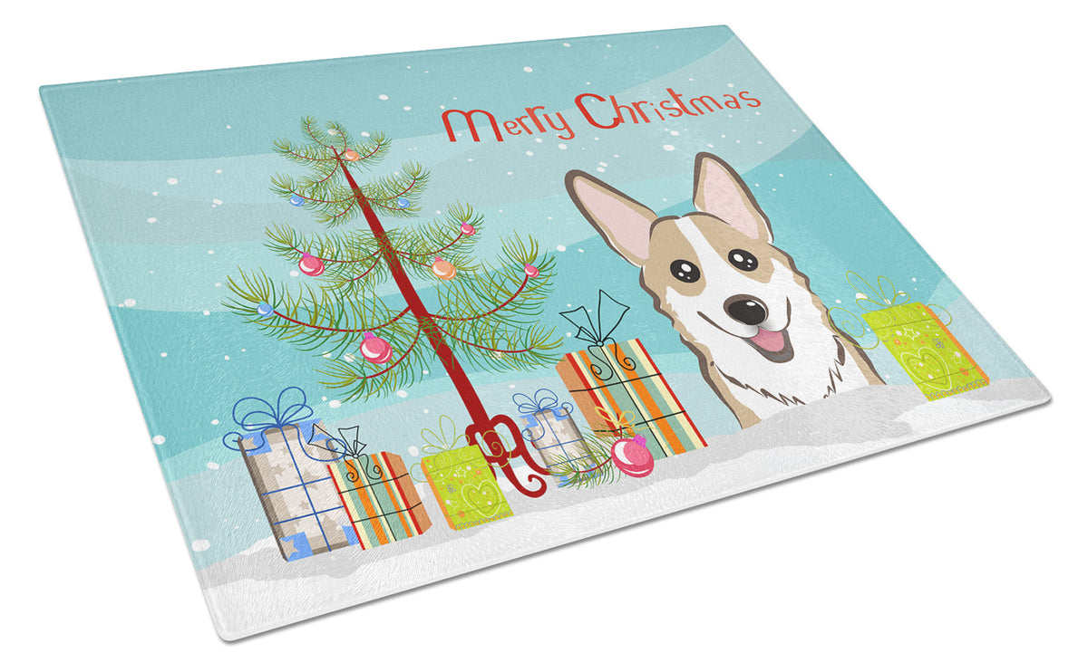 Christmas Tree and Sable Corgi Cutting Board Tempered Glass Kitchen Cutting Surface, Heat Resistant Chopping, Non-Slip Feet, Food Prep & Serving