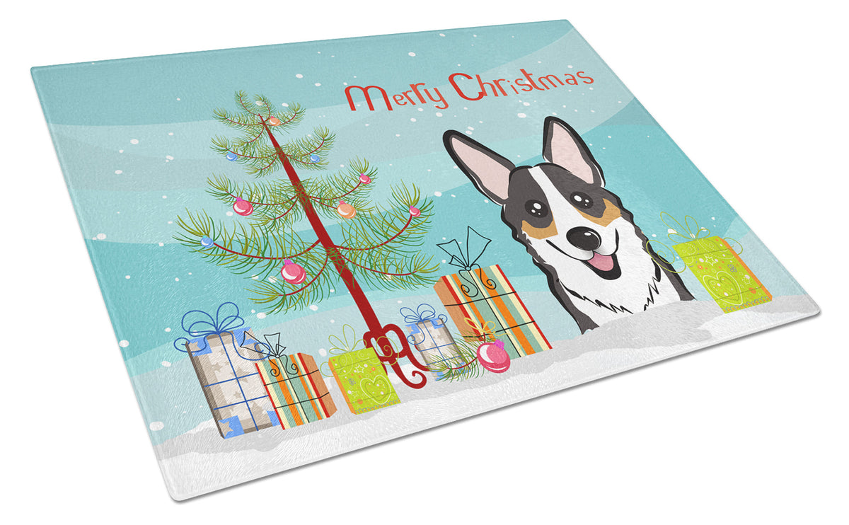 Christmas Tree and Tricolor Corgi Cutting Board Tempered Glass Kitchen Cutting Surface, Heat Resistant Chopping, Non-Slip Feet, Food Prep & Serving