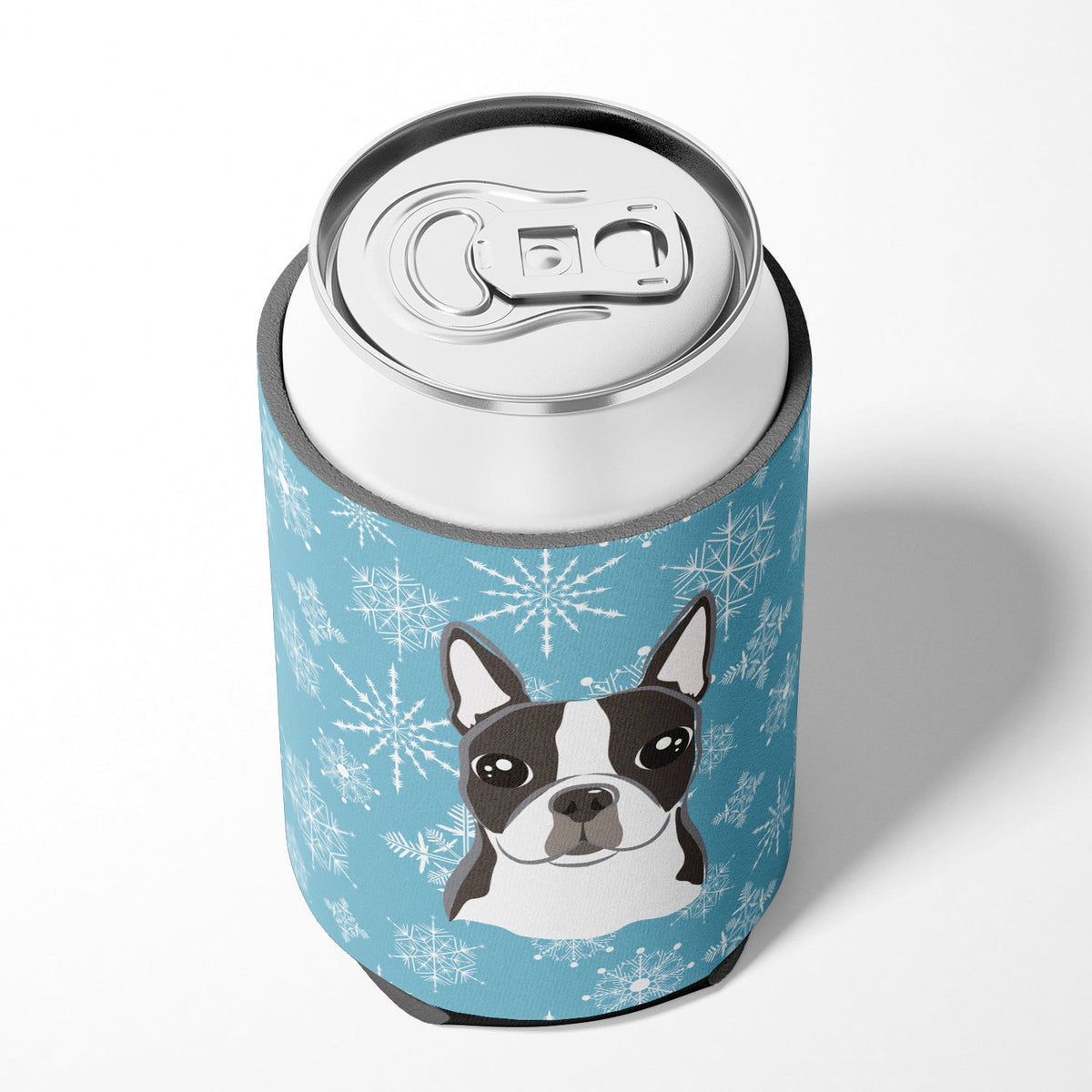 Snowflake Boston Terrier Can or Bottle Hugger Cooler Sleeve for Standard 12 oz Cans, Insulated Foam Beer & Soda Can Hugger Reusable