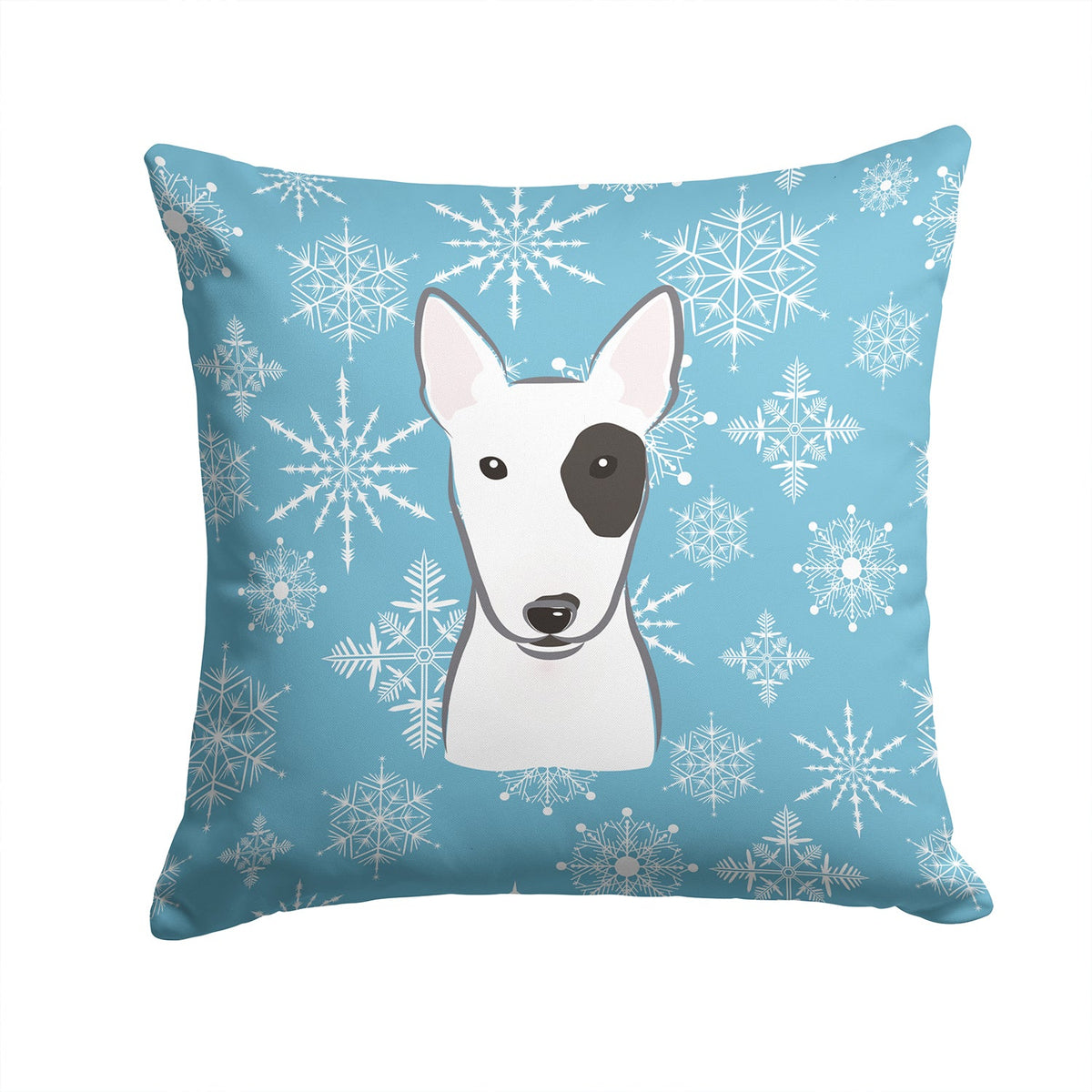 Snowflake Bull Terrier Decorative Throw Pillow 14x14 Indoor Outdoor Accent Cushion, Fabric Cover with Insert for Sofa, Bed, Porch & Living Room