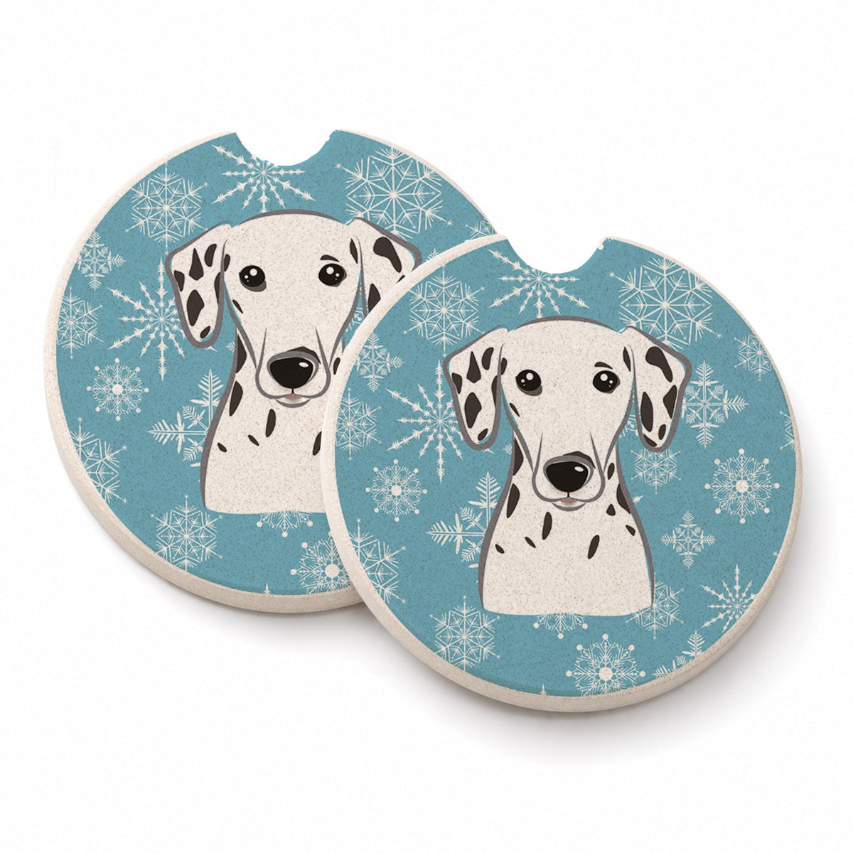 Snowflake Dalmatian Set of 2 Cup Holder Car Coasters Absorbent Round Sandstone Coasters Gifts for Men or Women, 2.5, Multicolor