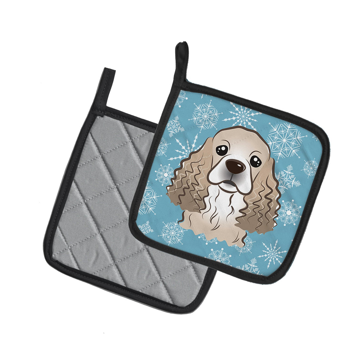 Snowflake Cocker Spaniel Pot Holder Set of 2 Heat Resistant Quilted Hot Pads 7.5 x 7.5 Inch, Insulated Kitchen Trivets for Cooking & Baking