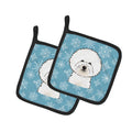Snowflake Bichon Frise Pot Holder Set of 2 Heat Resistant Quilted Hot Pads 7.5 x 7.5 Inch, Insulated Kitchen Trivets for Cooking & Baking