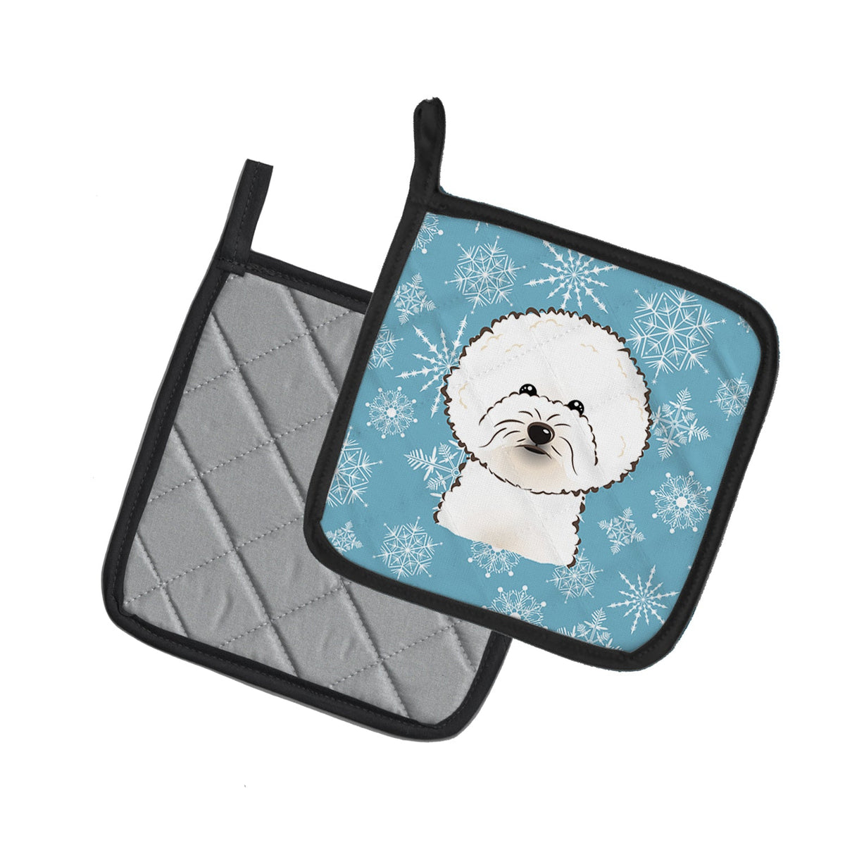 Snowflake Bichon Frise Pot Holder Set of 2 Heat Resistant Quilted Hot Pads 7.5 x 7.5 Inch, Insulated Kitchen Trivets for Cooking & Baking