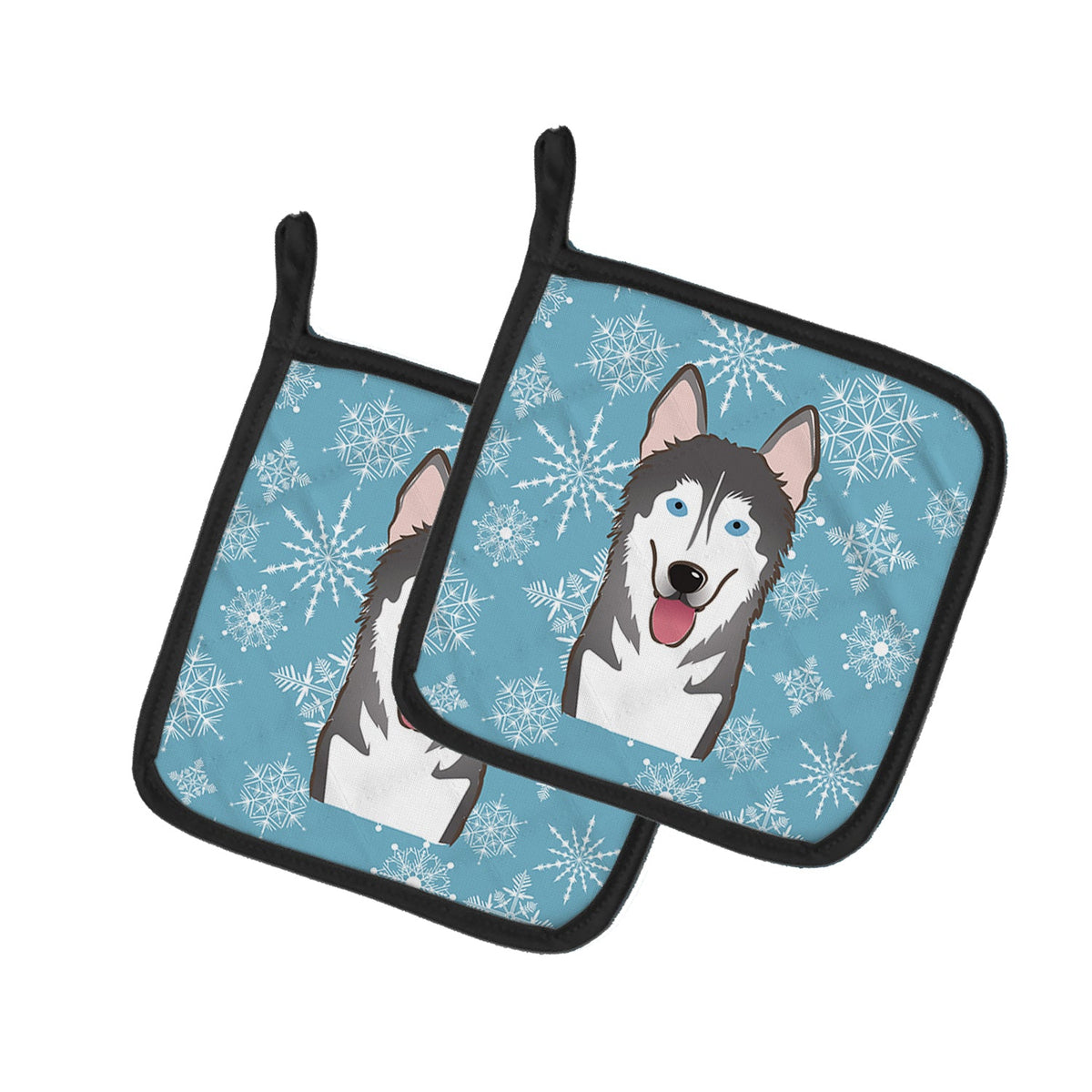 Snowflake Alaskan Malamute Pot Holder Set of 2 Heat Resistant Quilted Hot Pads 7.5 x 7.5 Inch, Insulated Kitchen Trivets for Cooking & Baking