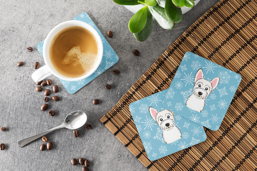 Snowflake Westie Foam Coasters Set of 4 Cup Coasters for Indoor Outdoor, Tabletop Protection, Anti Slip, Mouse pad Material