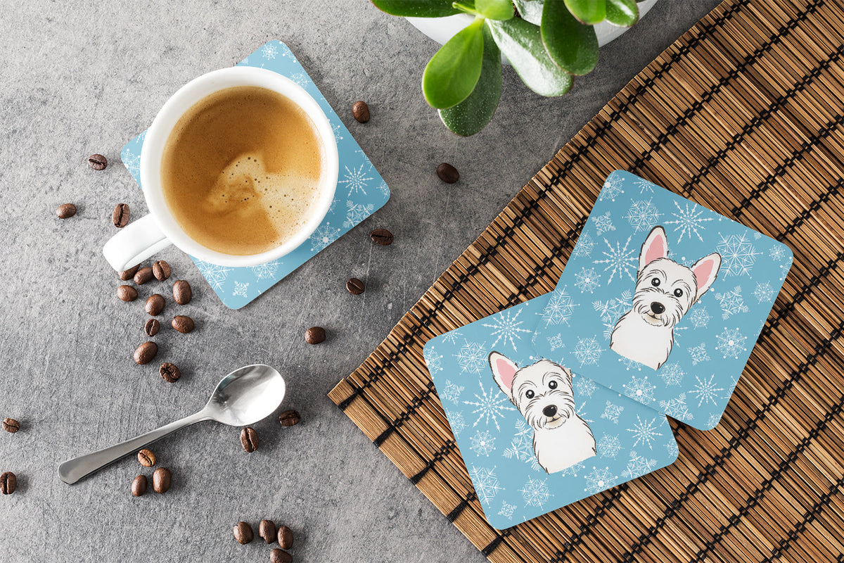 Snowflake Westie Foam Coasters Set of 4 Cup Coasters for Indoor Outdoor, Tabletop Protection, Anti Slip, Mouse pad Material
