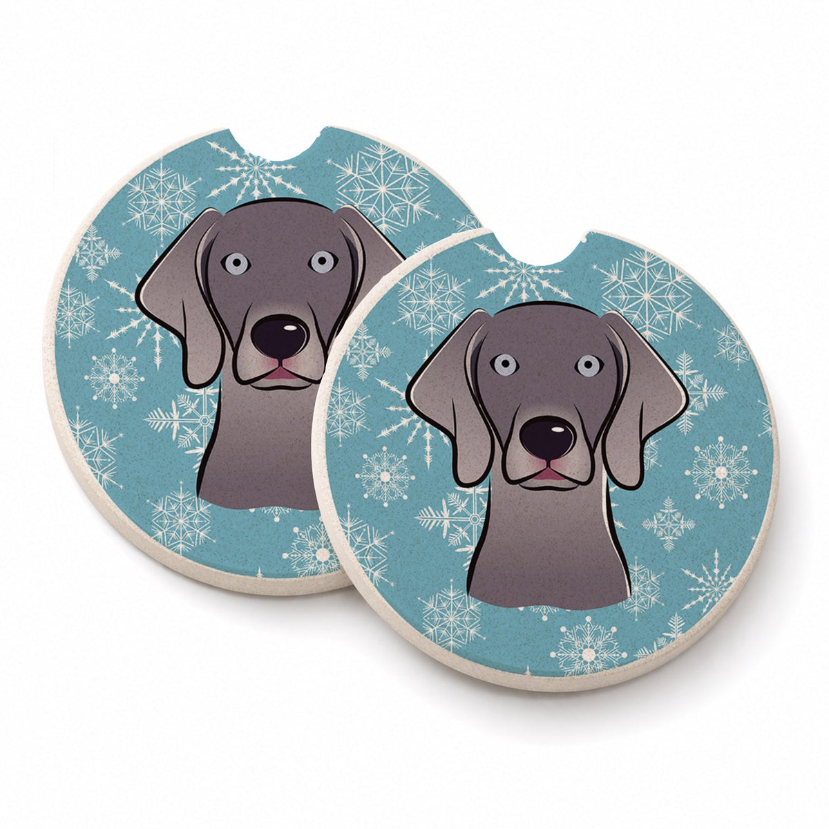 Snowflake Weimaraner Set of 2 Cup Holder Car Coasters Absorbent Round Sandstone Coasters Gifts for Men or Women, 2.5, Multicolor