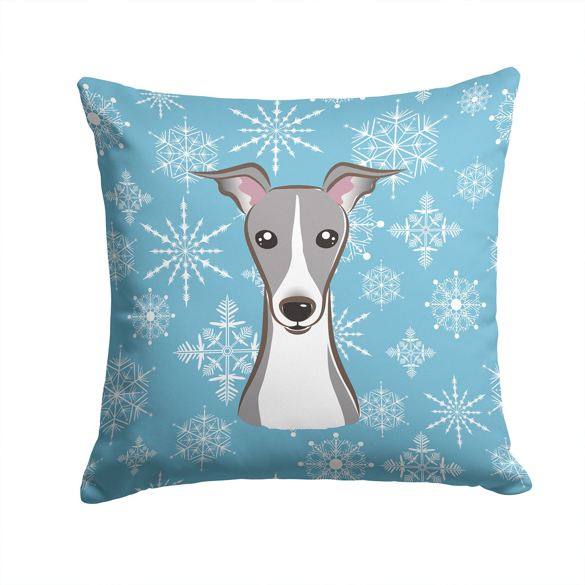 Snowflake Italian Greyhound Decorative Throw Pillow 14x14 Indoor Outdoor Accent Cushion, Fabric Cover with Insert for Sofa, Bed, Porch & Living Room