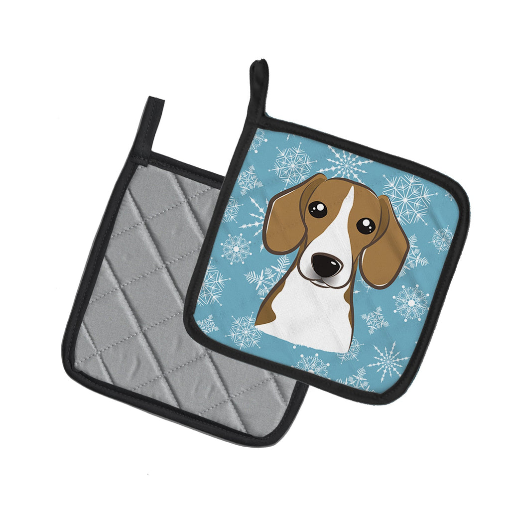 Snowflake Beagle Pot Holder Set of 2 Heat Resistant Quilted Hot Pads 7.5 x 7.5 Inch, Insulated Kitchen Trivets for Cooking & Baking