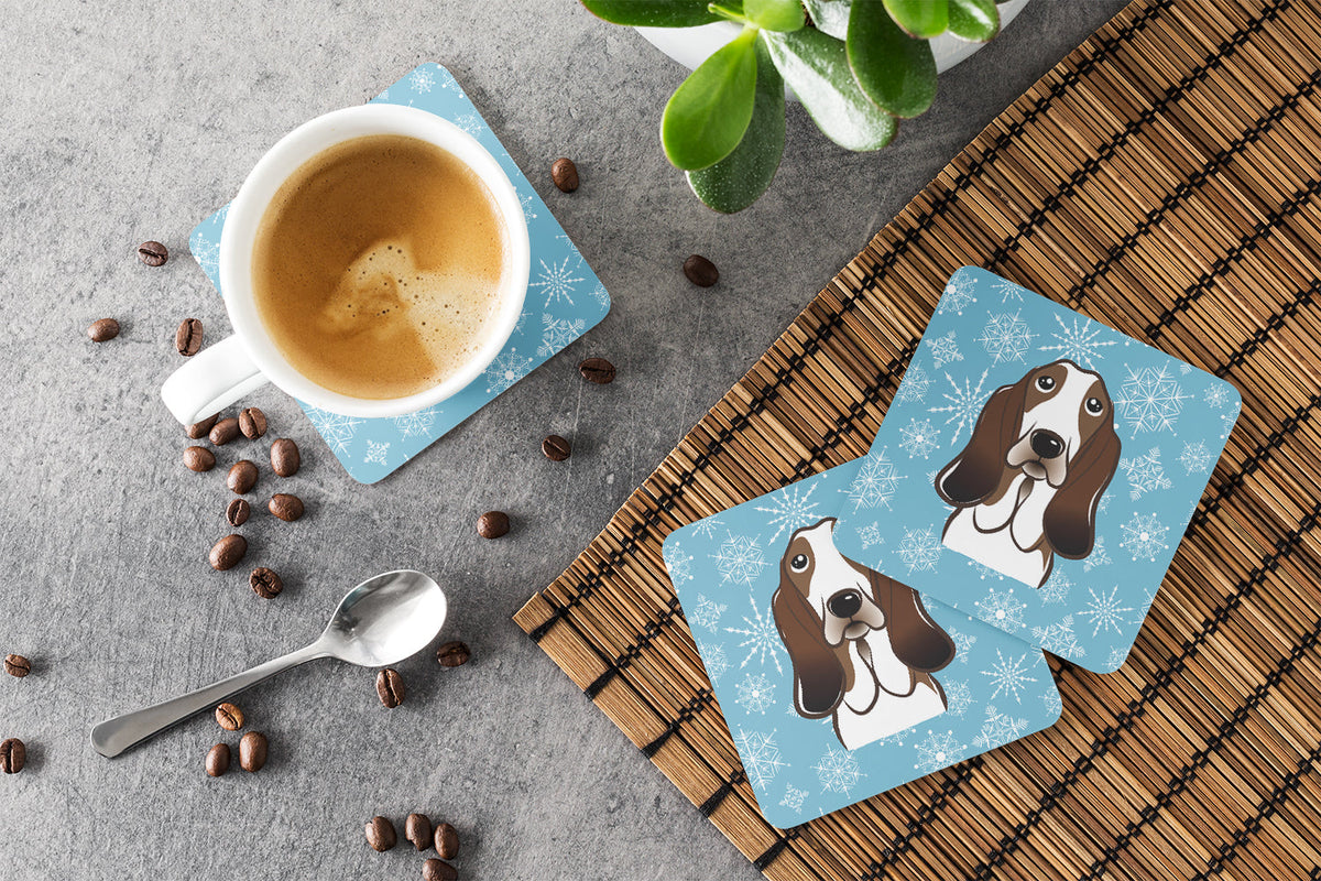 Snowflake Basset Hound Foam Coasters Set of 4 Cup Coasters for Indoor Outdoor, Tabletop Protection, Anti Slip, Mouse pad Material