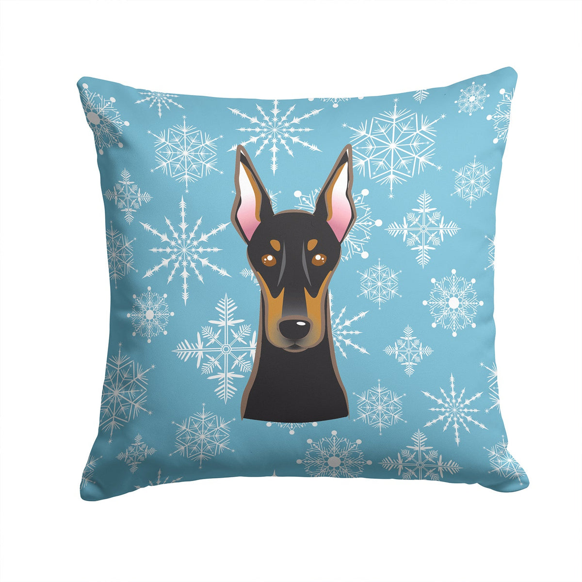 Snowflake Doberman Decorative Throw Pillow 14x14 Indoor Outdoor Accent Cushion, Fabric Cover with Insert for Sofa, Bed, Porch & Living Room